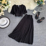Women Two Piece Set 2022 Sexy Summer Outfits Woman Clothes Fashion V Neck Crop Top + Slim A-line Long Skirts Suits 2 Pc