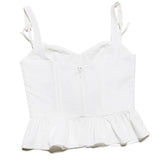 White Peplum Bow Corset Top-Outfit