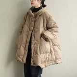 Women 2021 Oversized Long Sleeve Warm Down Jacket Winter Wear New Stand Up Collar Hooded Solid White Duck Lightweight