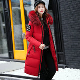 New Style In The Long Down Cotton Clothes Female Slim With Wool Collar Autumn Winter Cotton-Padded Clothes Pure Color Cotton-Padded Jacket-Outfit