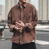 Kong Style Spring And Autumn Corduroy Long-Sleeved Shirt Men's Loose Solid Color Suit Handsome Casual Shirt Jacket-Outfit