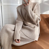 2021 Winter Casual Thick Sweater Tracksuits O-neck Pullover & Elastic Waist Pants Suit Female Knitted 2 Pieces
