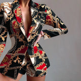 Commuting Printing Elegant Slim-fit Short Pants Two-piece