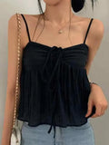Solid Color Pleated Lace Up Cami Top-Outfit