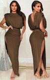 Elegant Sleeveless Ruched Split Irregular Party Dress 703-0-Outfit