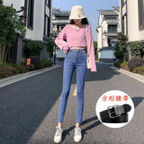 Toloer New Fall 2024 Model Wears High-Waist Elastic Tights, Pencil Pants, Blue And Gray Jeans, Children's Clothes-Outfit