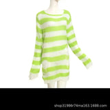 Toloer Hole Hollow Out In The Long Sweater Female Stripe Loose Color Dark Versatile Knit Niche Punk-Outfit