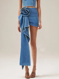Toloer 2024 Mid-Waist Stereo Rose Piece Decorative Hip Denim Skirt-Outfit