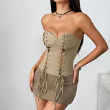 Shoulder Sexy One-Character Collar Open-Poked Poked Poking Waist Dress