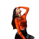 Toloer 2023 New Thread Long-Sleeved Top Women's Hollow Off-Shoulder Round Neck Short T-Shirt Tight Show Thin Direct-Outfit