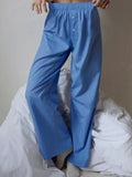 Women's Y2K Retro Vintage Casual Striped/Solid Long Pants Button Elastic High Waist Aesthetic Loose Straight Trousers-Outfit