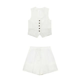 Women's 2025 Spring New Fashioned Colored Flax-Blend Vest + Shorts