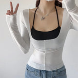 Trendy Ladies' Hot Girl Style Low-Necked Bottomed Shirt In Summer, A New Color Halter Halter Top With Two Sets-Outfit
