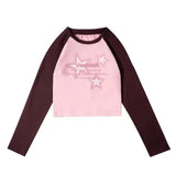 Raglan Sleeve Star Print Crop Top-Outfit