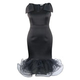 New V-Neck Sleeveless Bow Dress Designer Mesh Dress Dresses