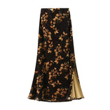 Temperament Print Velvet Skirt Autumn National Style Retro Flower High Waist Thin A Word Long Dress