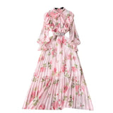 Women's Autumn Dress 2025 New Heavy Industry Pressed Long Printed Chiffon Dress Sweet Holiday
