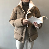 Crriflz ladies winter solid down Jacket women oversize loose coat stand-up collar thick warm causal chic parka 2022 new