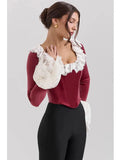 Long Sleeve Lace Flare Trim Corset Top-Outfit
