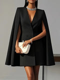 Autumn Commute Double Buckle Shawl Cloak Solid Color Suit Dress Women's