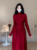 Korean Version Of The Semi-High Collar Slim And Slim, The Little Man With A Sense Of Advanced Splicing Knitted Bottomed Dress Winter-Outfit