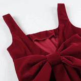 Red Velvet Open Back Bow Mini Dress-Outfit