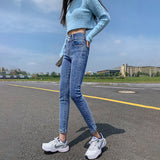 Toloer Female Autumn 2024 New Korean Version Slim Show Thin High Waist Two Buckle Elastic Small Feet Pencil Pants Tide-Outfit
