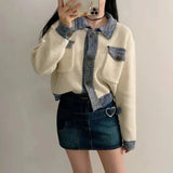 Version Of Chic Oceanic Sleeze Splicing And Smolder Side Color Reduction Small Scent Mixed Color Knitted Open Shirt 2025 Spring And Autumn