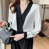 Women V-Neck White Chiffon Blouse Shirt Women Tops Long Sleeve Blouse Women Blusas Mujer De Moda 2021 Blouses Femme