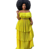 Autumn And Winter Dress Yellow Chiffon Shoulder-To-Shoulder Repair Beach Holiday 100-Fold Dress
