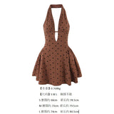 Dress Body With Bare Back Hanging Neck Dress Female Hollow Deep V-Necked Minority French Folded A-Word Mini-Skirt Dress