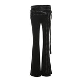 Toloer Summer New Women's Fashion Design Sense Slim Rivevet Micro Casual Pants-Outfit