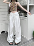 Toloer Denim Pants Women's Summer 2024 New High Waist Loose Straight Pants Down Wide Legs Drag The Floor Casual Pants-Outfit