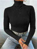 Turtleneck Ribbed Knit Sweater-Outfit