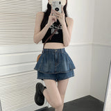 Toloer High-Waisted Denim Skirt Women's Spring 2023 New Hot Girls Summer Skirt Pants Show Thin Cake