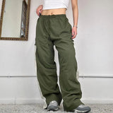 Toloer Wind Cool Sister Splicing Bump Color Shuttle Woven Trousers Low Waist Straight Tube Loose Show Thin Casual Trousers-Outfit