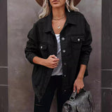 2025 New Fashion Denim Jacket Women's Lapel Long Sleeve Cotton Jacket Jacket-Outfit