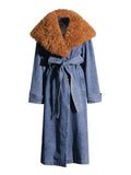 Toloer Temperament Long Trench Coat Spring 2024 New Removable Wool Collar Small Design Sense Denim Coat-Outfit