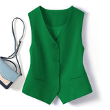 V-Neck Small Suit Vest Women With Retro Short Folded Oversleeping Vest Sleeveless Shoulder