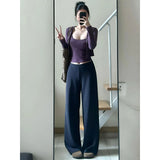 Wears A Female Autumn Fashion Temperament Purple Knitted Cardigan Vest Sling Pants Three-Piece