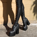 Platform Banquet Over Knee Boots-Outfit
