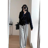 Toloer And Winter French Retro Black V-Neck Sweater Girl Languid Retro Knitted Jacket
