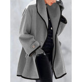 Autumn Overcoat Women's Casual Coat solid color Turndown Collar Overcoat Outerwear Coat Solid Color Belt Wool Slim Coat