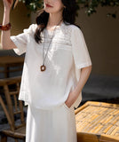 Toloer Dream Floating Heavy Industry Lace + Loose Short-Sleeved Collar Shirt Women's Top 25 Summer New Solid Loose Leisure