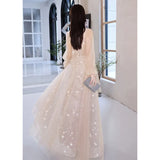 Dress Women 2025 New Champagne Long-Sleeved Banquet Temperament Simple Thin Host Art Exam