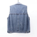 Toloer Summer New Denim Vest Female Short Style Sleeveless Horse Clip Vest Jacket Jacket-Outfit