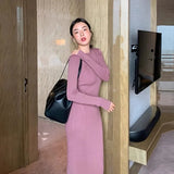Women Knitted Sweater Long Sleeve Basic Solid Slim Midi Bodycon