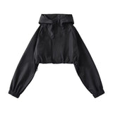 Trendy Women's Wear Hooded Jacket Charge Suit Sweet And Spicy Loose Solid Color Short Style Pull Rope Design Sense Sports Jacket-Outfit