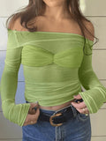Mesh Long Sleeve Off Shoulder Top-Outfit