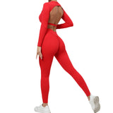 Toloer And Winter Big Show Back Long Sleeve Jacket Tight Yoga Pants Nude Feeling Quick-Dry Sports Suit Show Slim Fitness Suit-Outfit